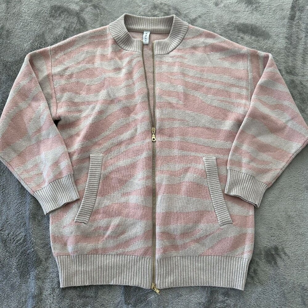 Varley Mayberry Zebra Print Full Zip Sweater Merino Wool MEDIUM